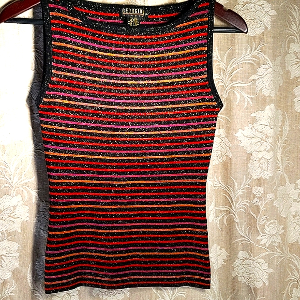 💥Georgiou Studio  glitterific sleeveless striped top. Medium